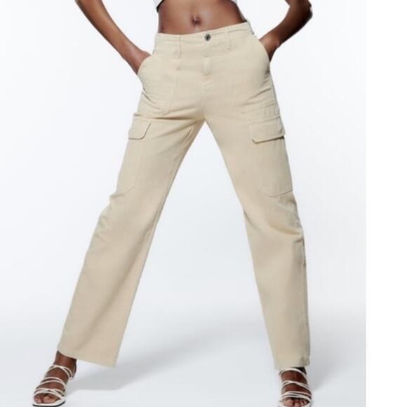 Zara Khaki Cargo pants color sand US size 31 EU size 40                   *G - Picture 1 of 3